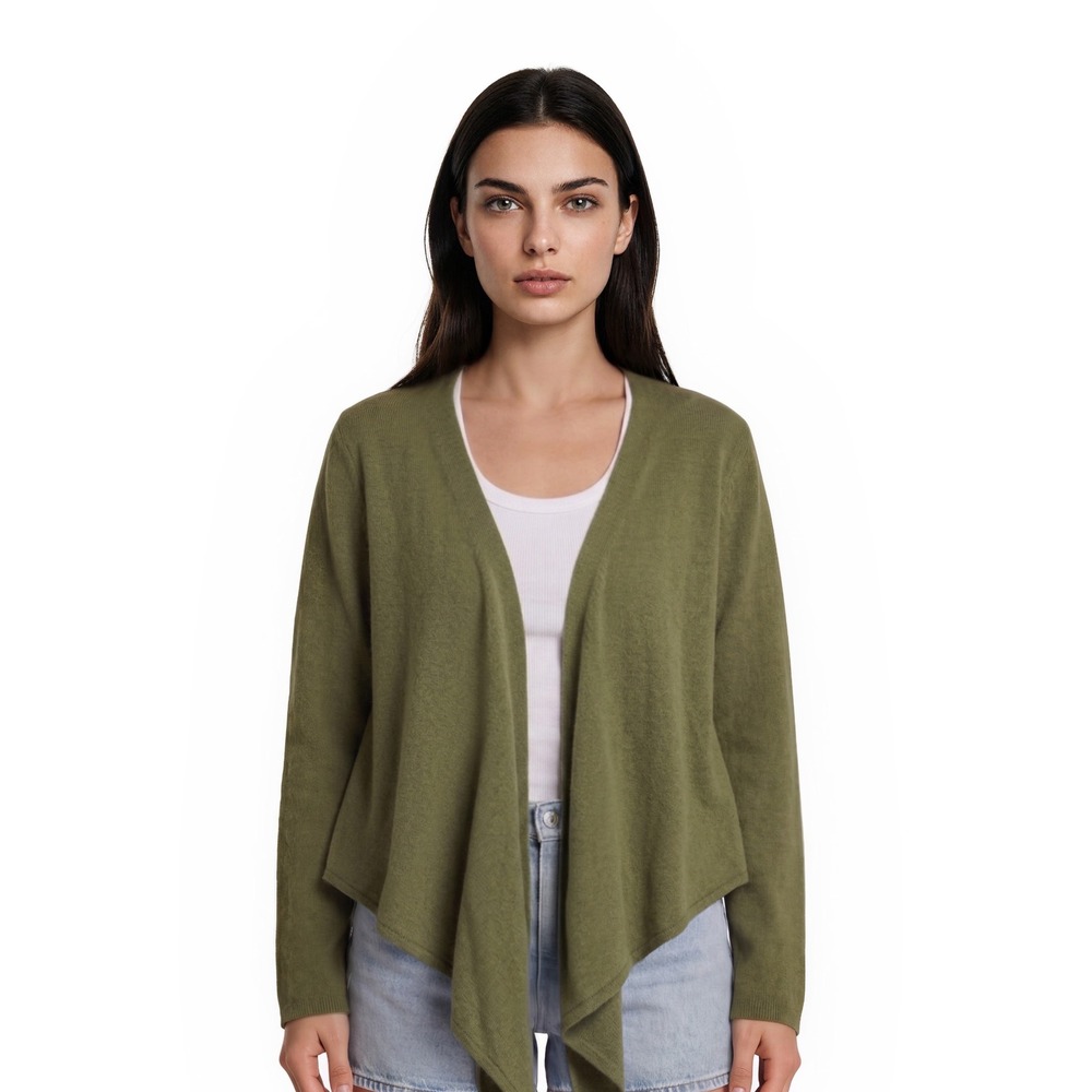 Soft Surroundings 100% Cashmere Cardigan Sweater Women's Size XL Green Tie Drape